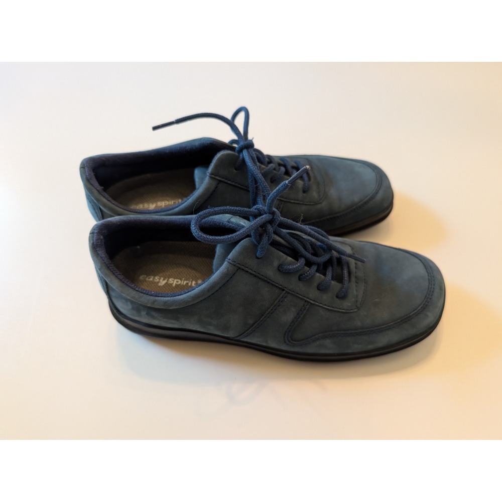 Easy Spirit Walking Shoes Womens 7N Blue ESWHIT Comfort Lace Up Suede Sneakers
